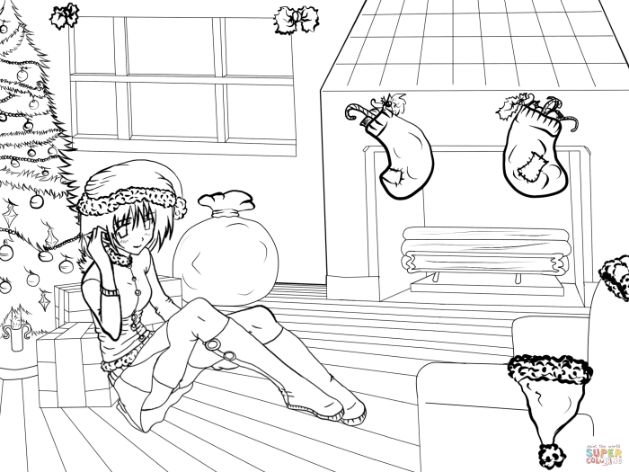 Christmas anime coloring pages