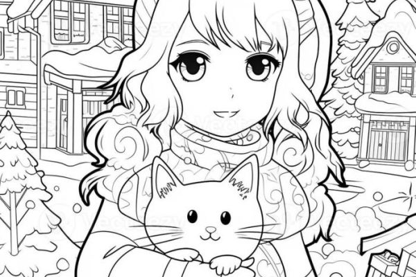 Christmas anime coloring pages