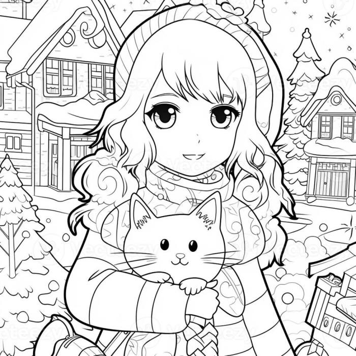 Christmas anime coloring pages