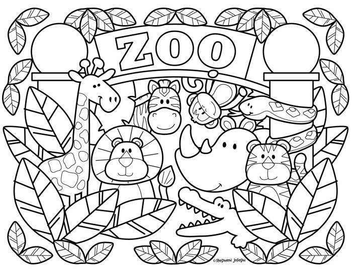 Coloring pictures of animals in a zoo