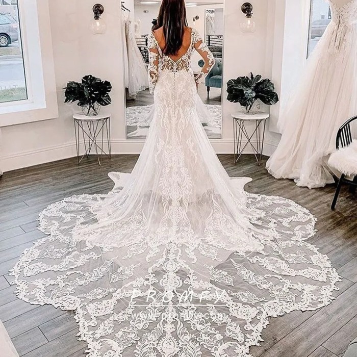 Wedding dress lace mermaid long train dresses sleeve sleeves off shoulder cathedral zoom click