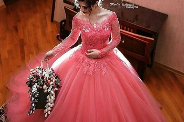 Hot pink wedding dress