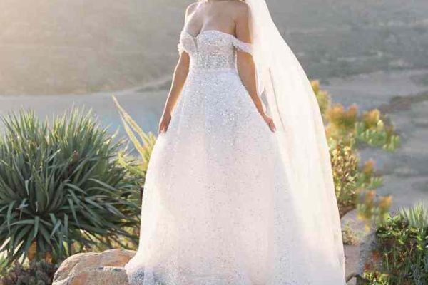 Off the shoulder a line wedding dress